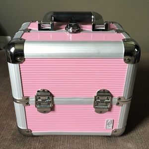 Caboodles pink train case make up organizer EUC